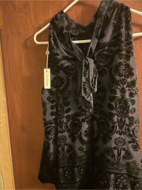 Max Studio Black Velvet Floral  Halter Top. Stunning. Expensive. New with tags.